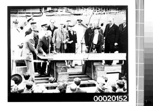 Launch of HMAS WARREGO (II) at Cockatoo dockyard