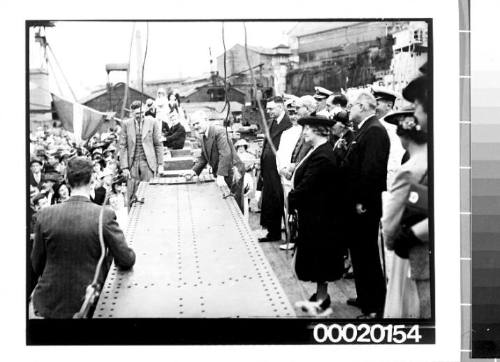 Launch of HMAS WARREGO (II) at Cockatoo dockyard