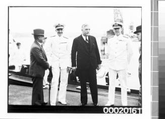 Prime Minister Robert Menzies at launch of HMAS WARREGO II
