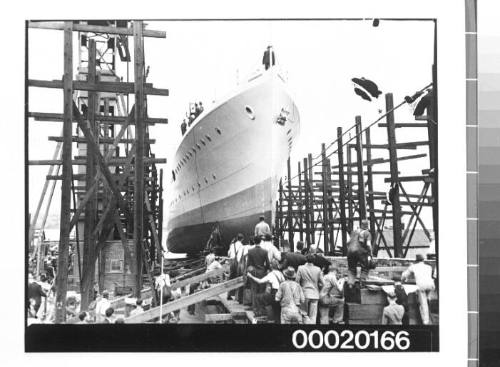 Launching of HMAS WARREGO (II) at Cockatoo dockyard