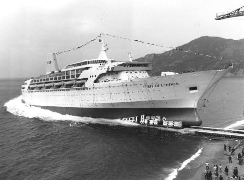 P&O Cruise Liner SPIRIT OF LONDON being launched in Genoa 9 May 1972