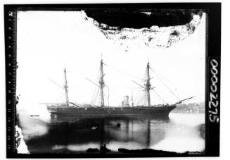 Three-masted warship in Sydney Harbour, New South Wales