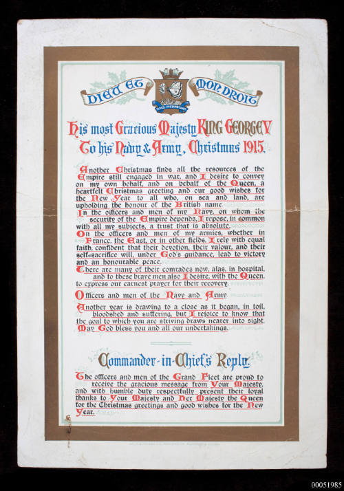 Christmas Greetings from King George V to his Navy & Army