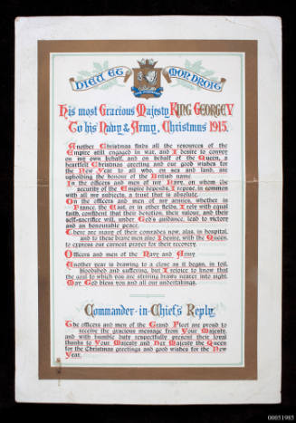 Christmas Greetings from King George V to his Navy & Army