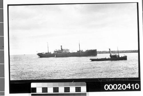 Unidentified merchant vessel, possibly SS UMBALLA III, in Sydney Harbour