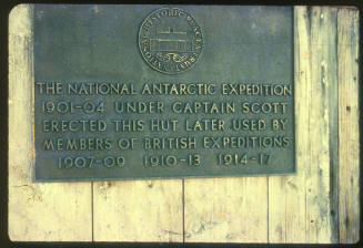 Plaque on Scott Hut, Hut Point