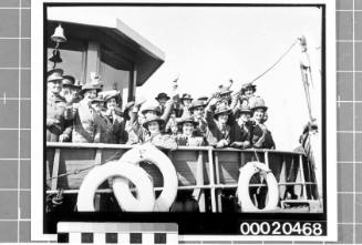 Australian Army soldiers and nurses on board a ferry
