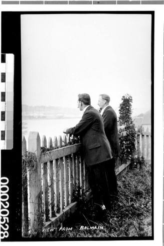 Image of chief engineer of SS IONIC II, Mr Scott, with an unidentified man in Balmain, Sydney