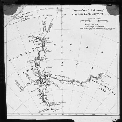 A chart of the tracks of DISCOVERY and principal sledging journeys