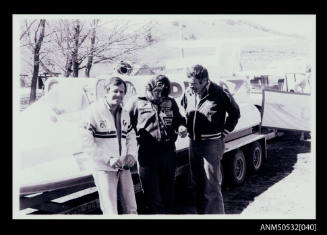 Ken Warby, John Goss and Hans Tholstrup at Blowering Dam