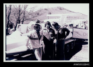 Ken Warby, John Goss and Hans Tholstrup at Blowering Dam