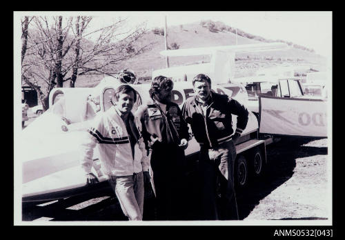 Ken Warby, John Goss and Hans Tholstrup at Blowering Dam