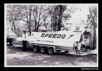 Ken Warby with SPIRIT OF AUSTRALIA on a trailer