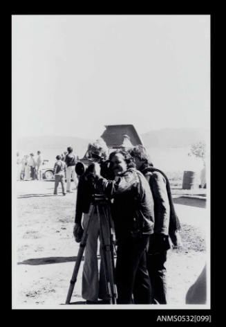 Camera crew at Blowering Dam filming Ken Warby and SPIRIT OF AUSTRALIA