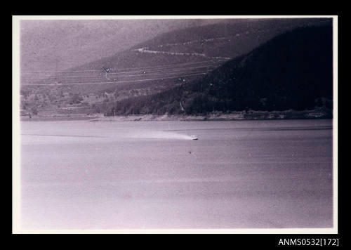 Starboard view of SPIRIT OF AUSTRALIA under poser on Blowering Dam