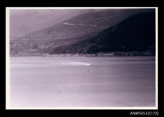 Starboard view of SPIRIT OF AUSTRALIA under poser on Blowering Dam