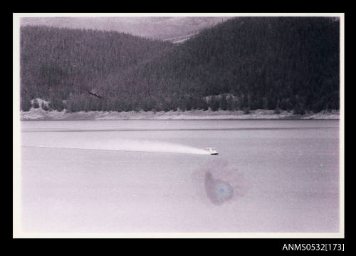 Starboard view of SPIRIT OF AUSTRALIA under poser on Blowering Dam