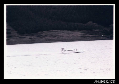 Starboard view of SPIRIT OF AUSTRALIA under poser on Blowering Dam