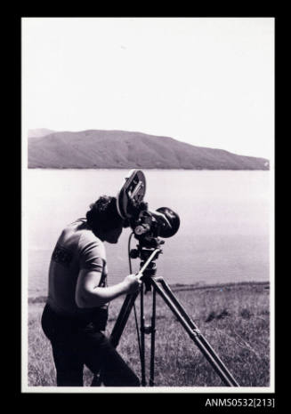 Camera crew at Blowering Dam filming Ken Warby and SPIRIT OF AUSTRALIA