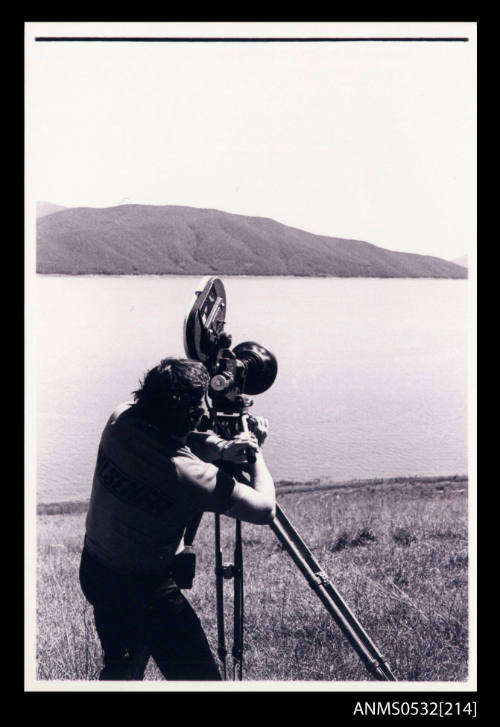 Camera crew at Blowering Dam filming Ken Warby and SPIRIT OF AUSTRALIA