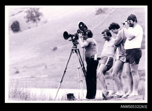 Camera crew filming SPIRIT OF AUSTRALIA at Blowering Dam