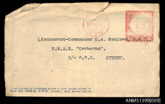Lieutenant Commander D.A. Menlove DSO HMAS CERBERUS, 25 September 1942 - ANMS1399[010] and ANMS1399[011]