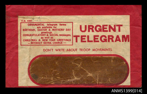 Urgent Telegram, don't write about troop movements - ANMS1399[015]