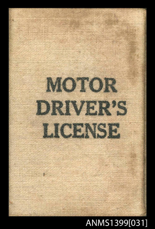 Motor Drivers License issued to  Lt. Commander Desmond A. Menlove