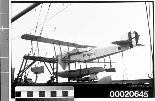 Seaplane on board the USS MILWAUKEE during the cruiser's visit to Sydney in August 1923