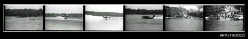 Strip of negatives depicting a power boat at high speed