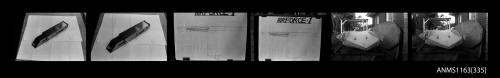 Strip of negatives depicting plans for SPIRIT OF AUSTRALIA and its place in the Warby home