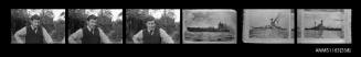 Strip of negatives depicting Ken Warby and HMS NELSON, HMS RESOLUTION and HMS ROYAL SOVEREIGN