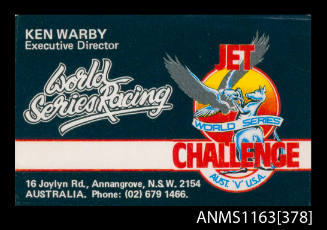 Ken Warby 'World Series Racing' business card