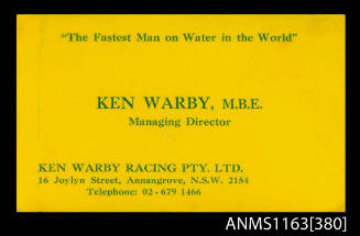 Ken Warby, M.B.E., business card