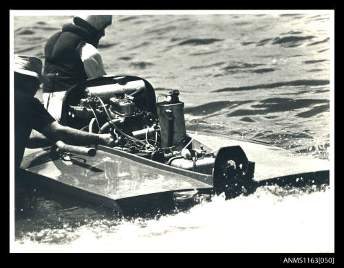 Hydroplane MISS ALKY II stationary in shallow water