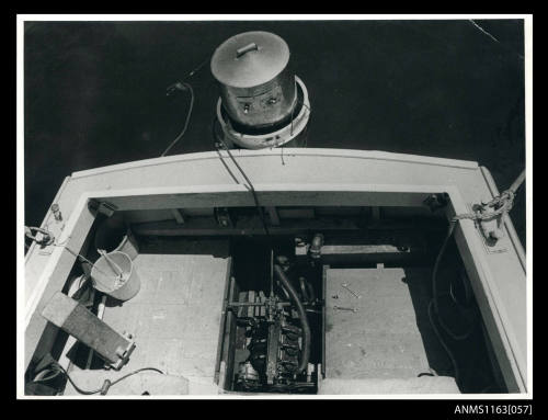 Overhead view showing generator in temporary position, steam motor, compare with size of diesel engine boxes  heat exchanger on deck not fitted at time of photo