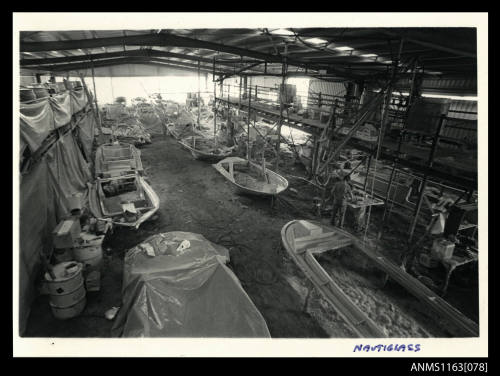 The boat moulds on factory floor