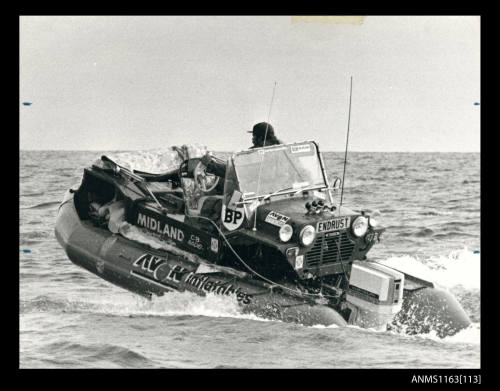 The Avon inflatable boat with Chrysler outboard engine at speed