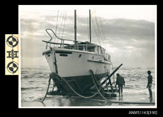 The cabin cruiser power boat with two masts