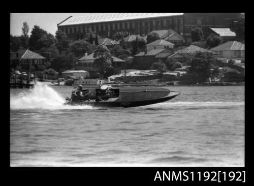 Black and white negative number 4A depicting Maxina , 760N Power boat at speed