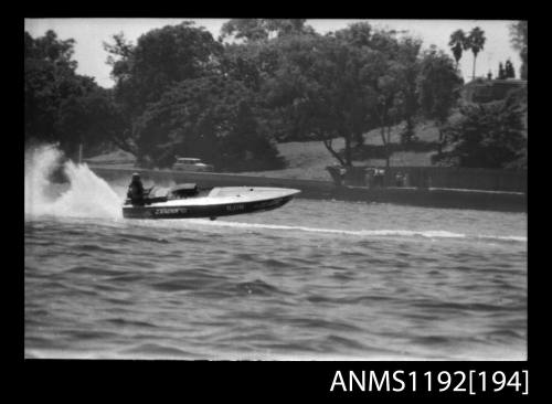Black and white negative number 6A depicting Jawan iii , Hjin Power boat at speed