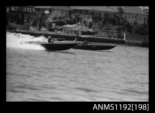 Black and white negative number 10A depicting Gpotwon And Maxina , 760N Power boats, neck to neck