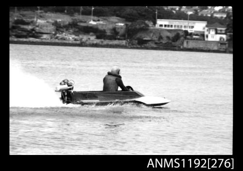 Power boat at speed at time trials at St George Motor Boat Club, Georges River, Sydney