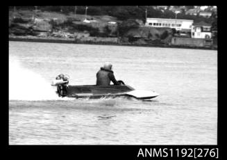 Power boat at speed at time trials at St George Motor Boat Club, Georges River, Sydney