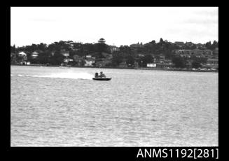 Power boat at speed at time trials at St George Motor Boat Club, Georges River, Sydney