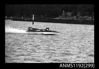 Black and white negative number 27A depicting TABOO , Ep6n Power boat at speed