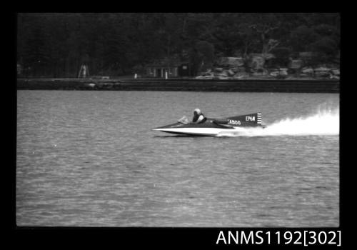 Black and white negative number 30A depicting TABOO , Ep6n Power boat at speed