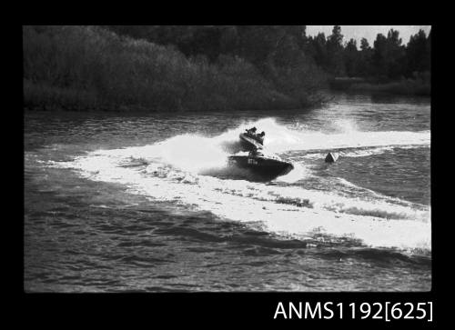 Black and white negative number 7A depicting view of Tahitian Bt1n leading a second boat at marker buoy, starboard/ bow view