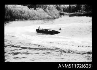 Black and white negative number 8A depicting view of Wah-hoo R792n turning at marker buoy