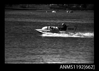 Black and white negative number 17A depicting view of ALDOR KO1N hyroplane at speed, port side view